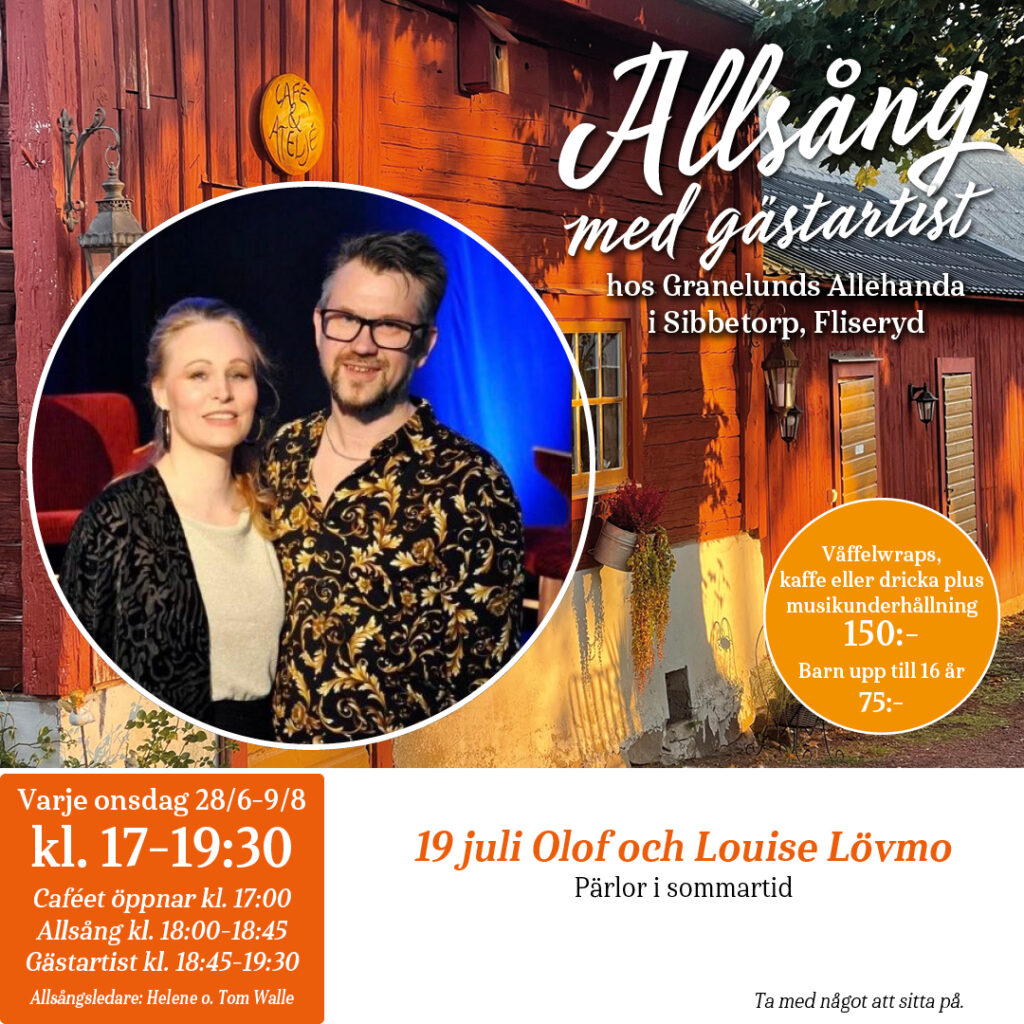 Affisch med text och bild på Louise och Olof Lövmo